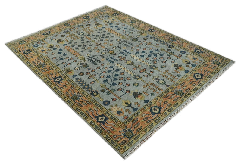 Hand Knotted 8x10 Living Room and Bedroom Rug Rust and Silver Traditional Turkish Style Wool Rug - The Rug Decor