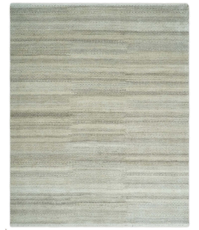 Hand Knotted 8x10 Modern Geometric Trellis Scandinavian Beige, Charcoal and Ivory Wool Area Rug | TRDCP928810 - The Rug Decor