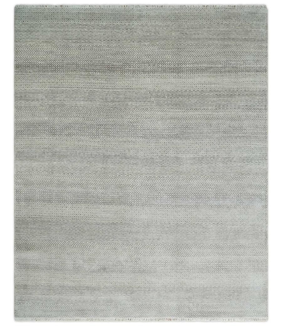 Hand Knotted 8x10 Modern Geometric Trellis Scandinavian Charcoal, Silver and Ivory Wool Area Rug - The Rug Decor
