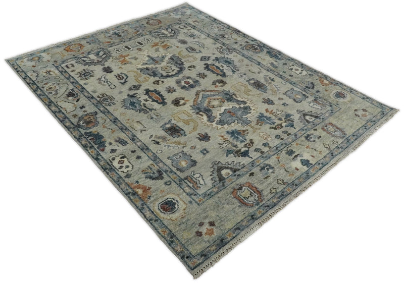 Hand Knotted 8x10 One of a Kind Traditional Blue and Gray Wool Area Rug | TRDCP51810 - The Rug Decor