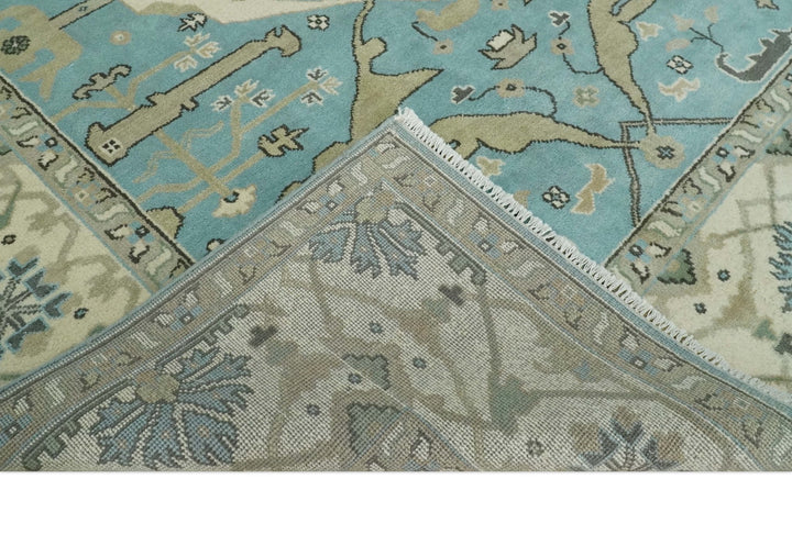 Hand Knotted 8x10 Oriental Oushak Aqua and Beige Wool Area Rug | TRDCP1194810 - The Rug Decor
