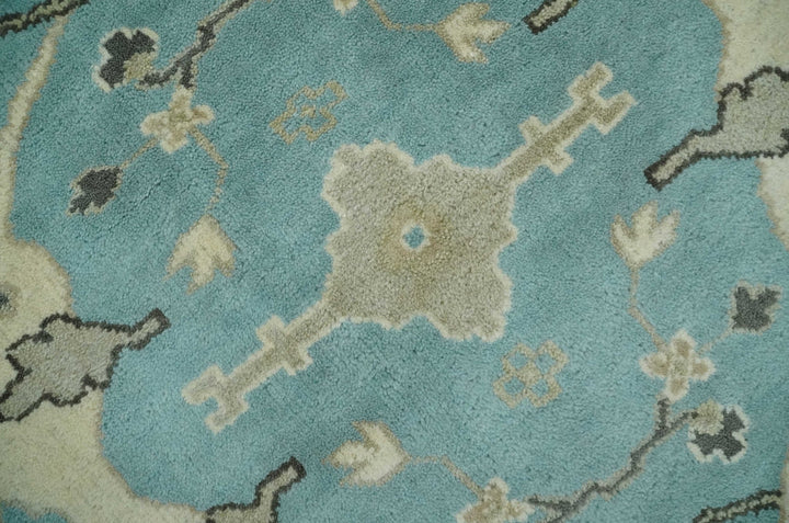 Hand Knotted 8x10 Oriental Oushak Aqua and Beige Wool Area Rug | TRDCP1194810 - The Rug Decor