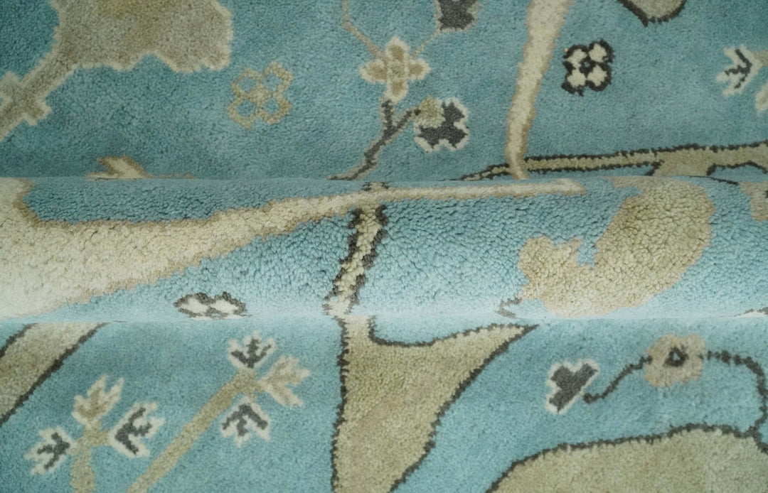 Hand Knotted 8x10 Oriental Oushak Aqua and Beige Wool Area Rug | TRDCP1194810 - The Rug Decor