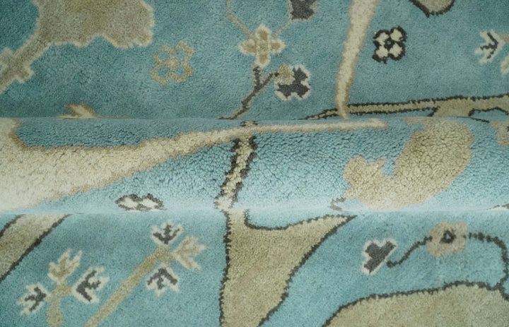 Hand Knotted 8x10 Oriental Oushak Aqua and Beige Wool Area Rug | TRDCP1194810 - The Rug Decor