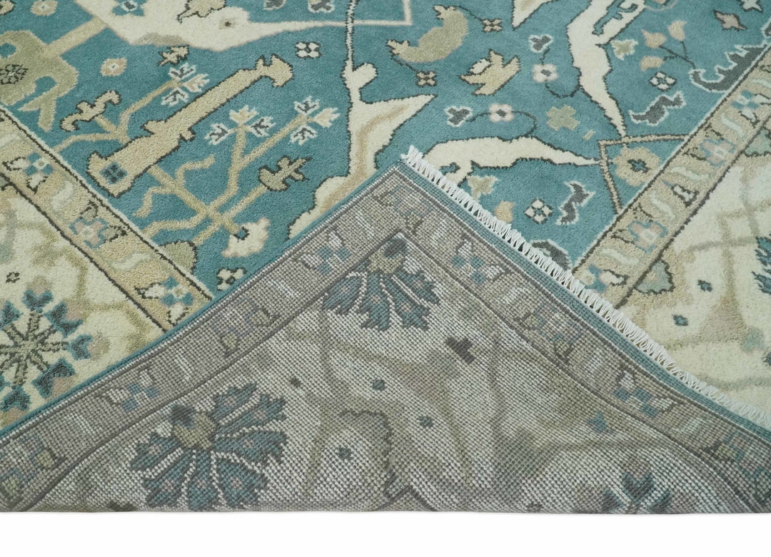 Hand Knotted 8x10 Oriental Oushak Aqua and Beige Wool Area Rug | TRDCP1200810 - The Rug Decor