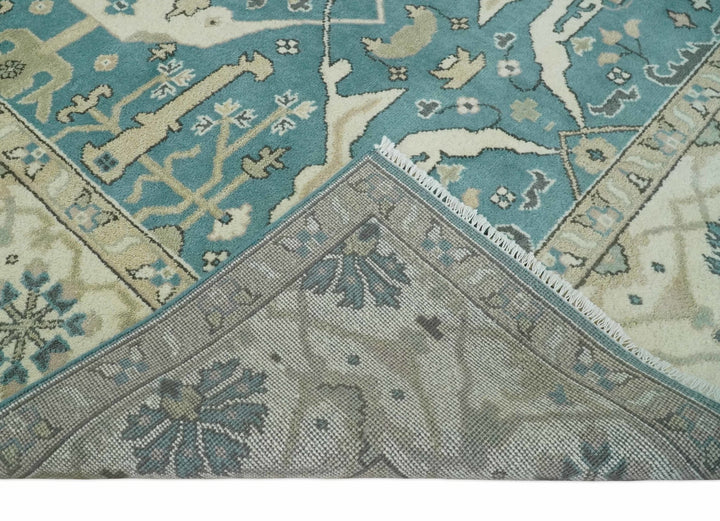 Hand Knotted 8x10 Oriental Oushak Aqua and Beige Wool Area Rug | TRDCP1200810 - The Rug Decor