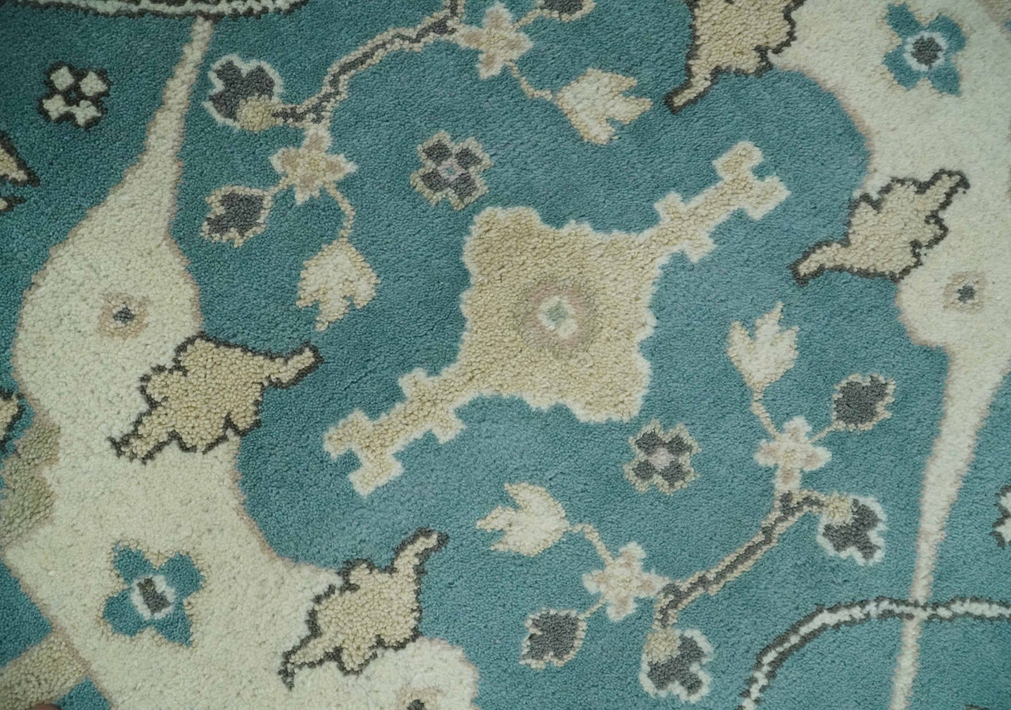 Hand Knotted 8x10 Oriental Oushak Aqua and Beige Wool Area Rug | TRDCP1200810 - The Rug Decor