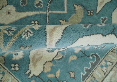 Hand Knotted 8x10 Oriental Oushak Aqua and Beige Wool Area Rug | TRDCP1200810 - The Rug Decor