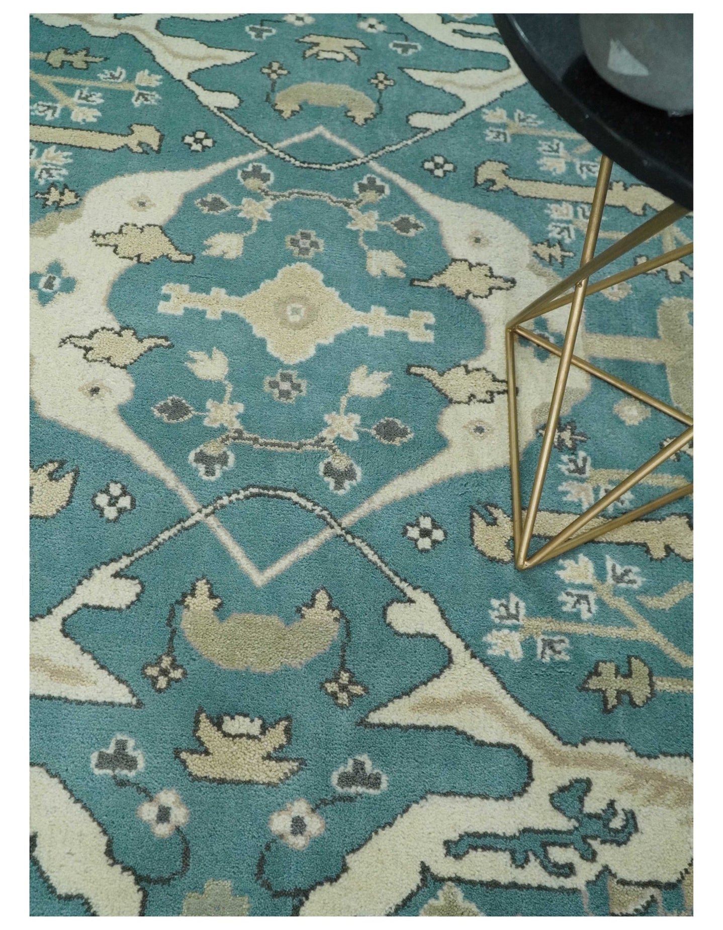 Hand Knotted 8x10 Oriental Oushak Aqua and Beige Wool Area Rug | TRDCP1200810 - The Rug Decor