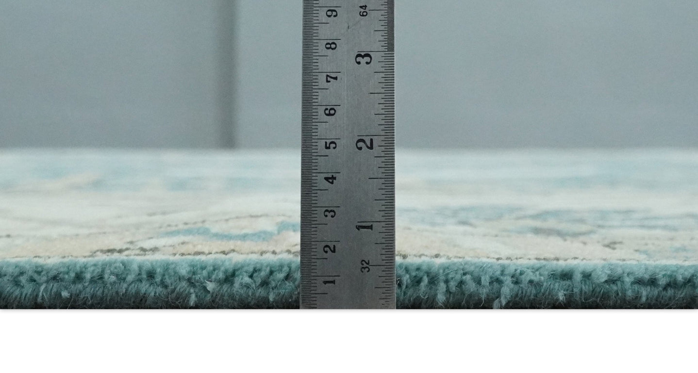 Hand Knotted 8x10 Oriental Oushak Aqua and Beige Wool Area Rug | TRDCP1200810 - The Rug Decor