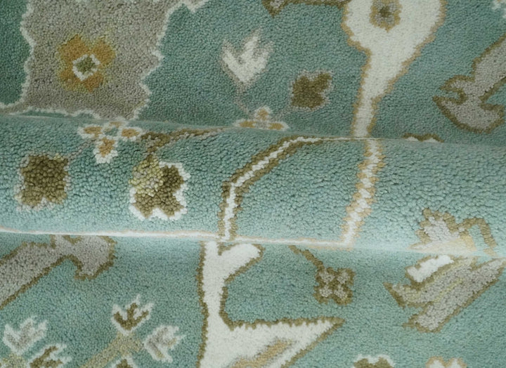 Hand Knotted 8x10 Oriental Oushak Aqua, Ivory and Silver Wool Area Rug | TRDCP1180810 - The Rug Decor