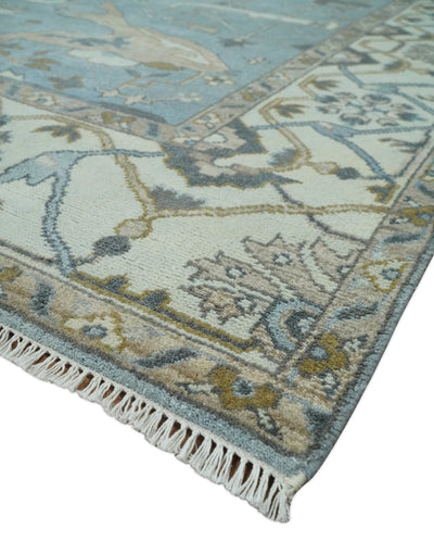 Hand Knotted 8x10 Oriental Oushak Blue and Ivory Wool Area Rug | TRDCP1115810 - The Rug Decor