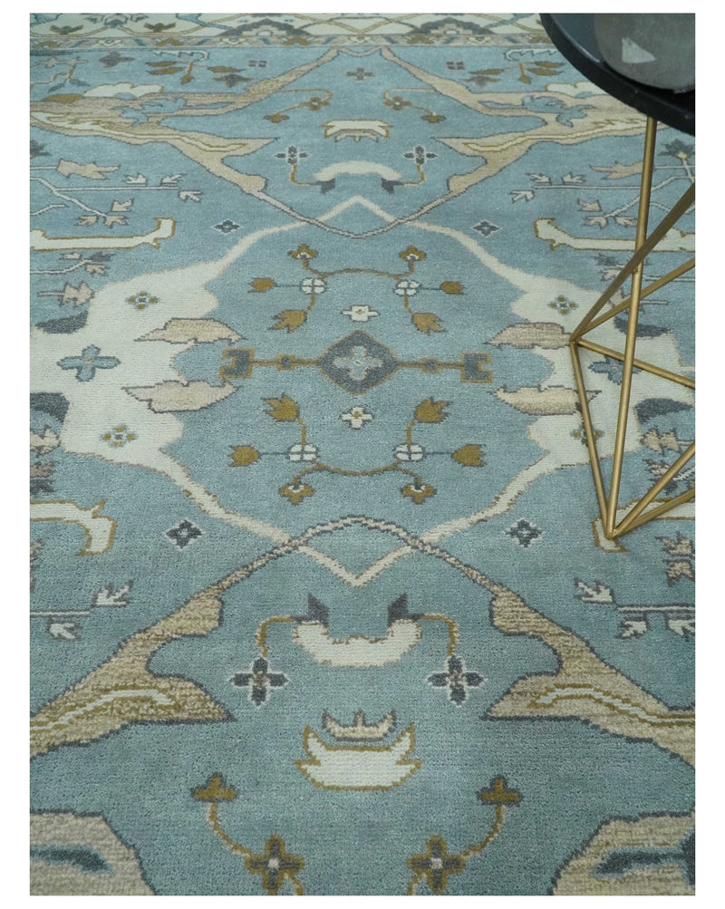 Hand Knotted 8x10 Oriental Oushak Blue and Ivory Wool Area Rug | TRDCP1115810 - The Rug Decor