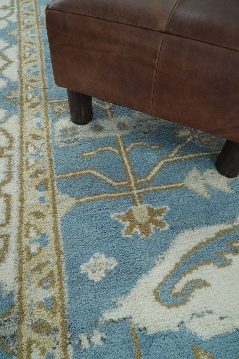 Hand Knotted 8x10 Oriental Oushak Blue and Ivory Wool Area Rug | TRDCP56810 - The Rug Decor