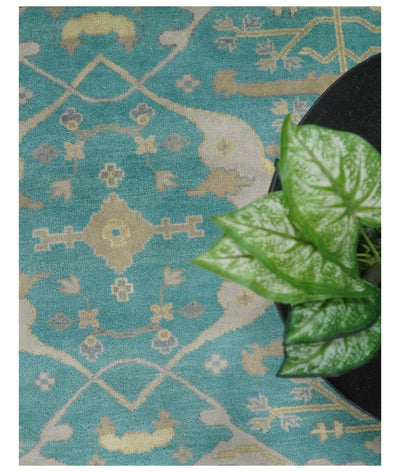 Hand Knotted 8x10 Oriental Oushak Blue, Beige and Camel Wool Area Rug | TRDCP791810 - The Rug Decor
