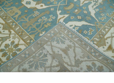 Hand Knotted 8x10 Oriental Oushak Blue, Brown and Beige Wool Area Rug | TRDCP1146810 - The Rug Decor