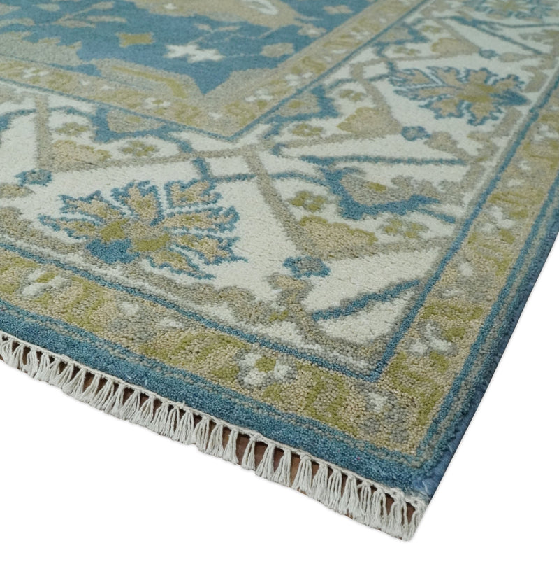 Hand Knotted 8x10 Oriental Oushak Blue, Ivory and Beige Wool Area Rug | TRDCP1138810 - The Rug Decor