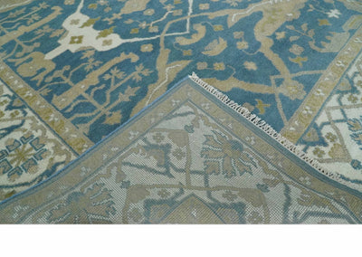 Hand Knotted 8x10 Oriental Oushak Blue, Ivory and Beige Wool Area Rug | TRDCP1138810 - The Rug Decor