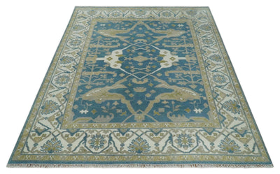 Hand Knotted 8x10 Oriental Oushak Blue, Ivory and Beige Wool Area Rug | TRDCP1138810 - The Rug Decor