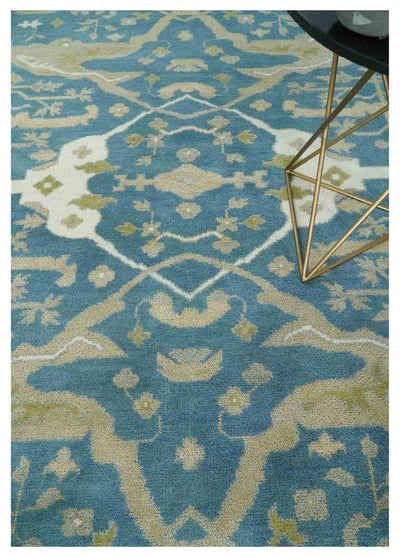 Hand Knotted 8x10 Oriental Oushak Blue, Ivory and Beige Wool Area Rug | TRDCP1138810 - The Rug Decor