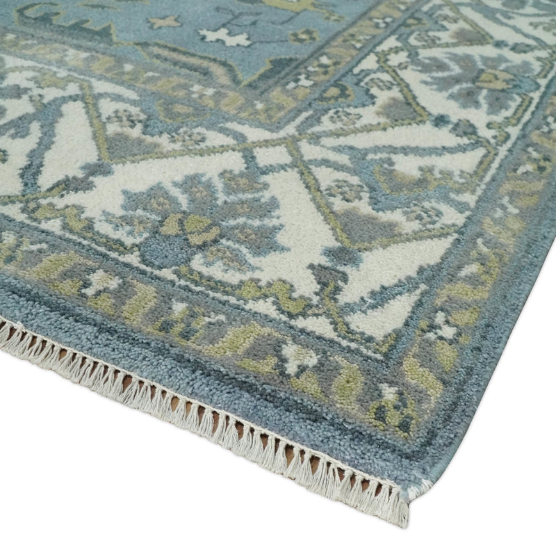 Hand Knotted 8x10 Oriental Oushak Blue, Ivory and Beige Wool Area Rug | TRDCP1140810 - The Rug Decor