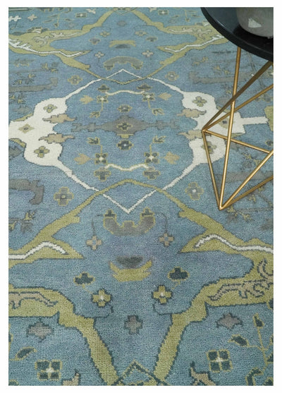 Hand Knotted 8x10 Oriental Oushak Blue, Ivory and Beige Wool Area Rug | TRDCP1140810 - The Rug Decor