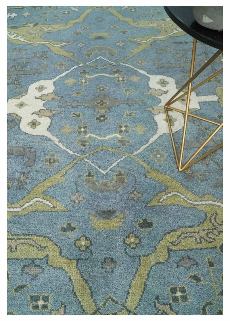 Hand Knotted 8x10 Oriental Oushak Blue, Ivory and Beige Wool Area Rug | TRDCP1140810 - The Rug Decor