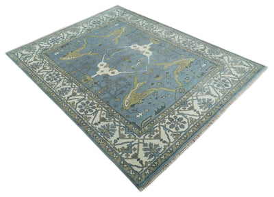 Hand Knotted 8x10 Oriental Oushak Blue, Ivory and Beige Wool Area Rug | TRDCP1140810 - The Rug Decor