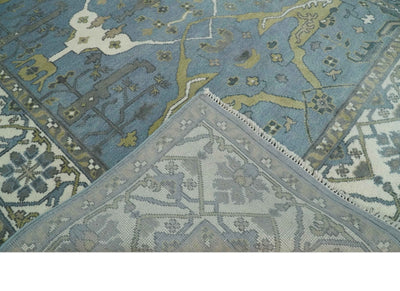 Hand Knotted 8x10 Oriental Oushak Blue, Ivory and Beige Wool Area Rug | TRDCP1140810 - The Rug Decor