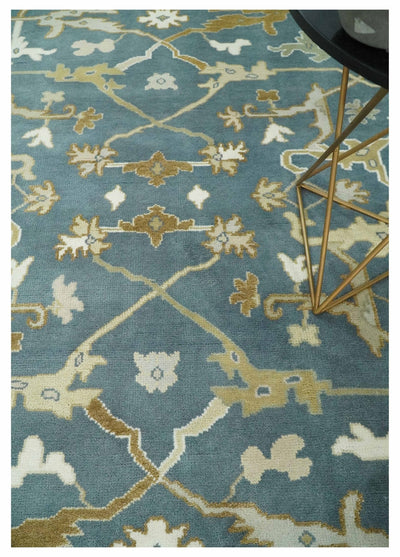 Hand Knotted 8x10 Oriental Oushak Blue, Ivory and Beige Wool Area Rug | TRDCP1141810 - The Rug Decor