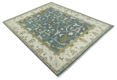 Hand Knotted 8x10 Oriental Oushak Blue, Ivory and Beige Wool Area Rug | TRDCP1141810 - The Rug Decor