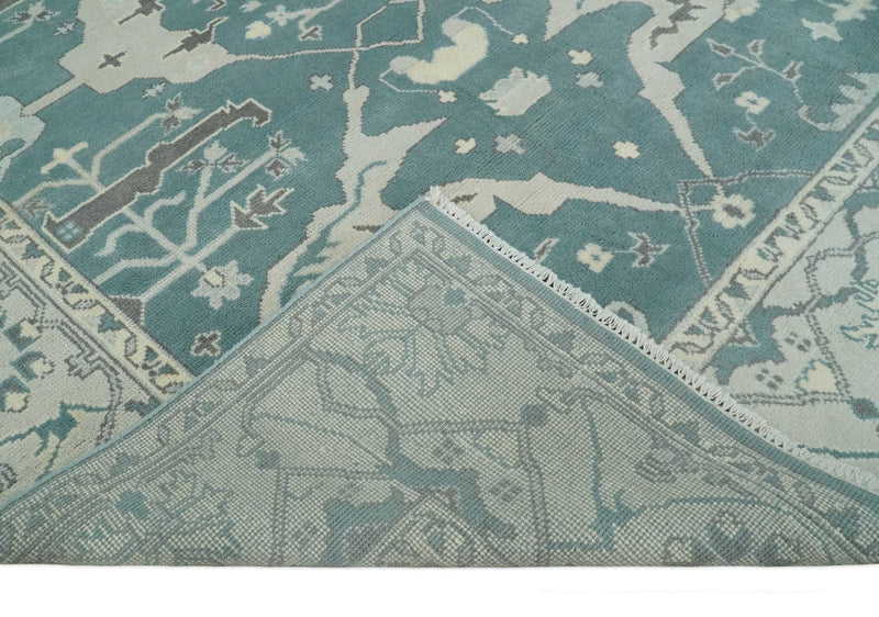 Hand Knotted 8x10 Oriental Oushak Blue Teal and Beige Wool Area Rug | TRDCP1119810 - The Rug Decor