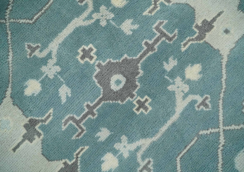 Hand Knotted 8x10 Oriental Oushak Blue Teal and Beige Wool Area Rug | TRDCP1119810 - The Rug Decor