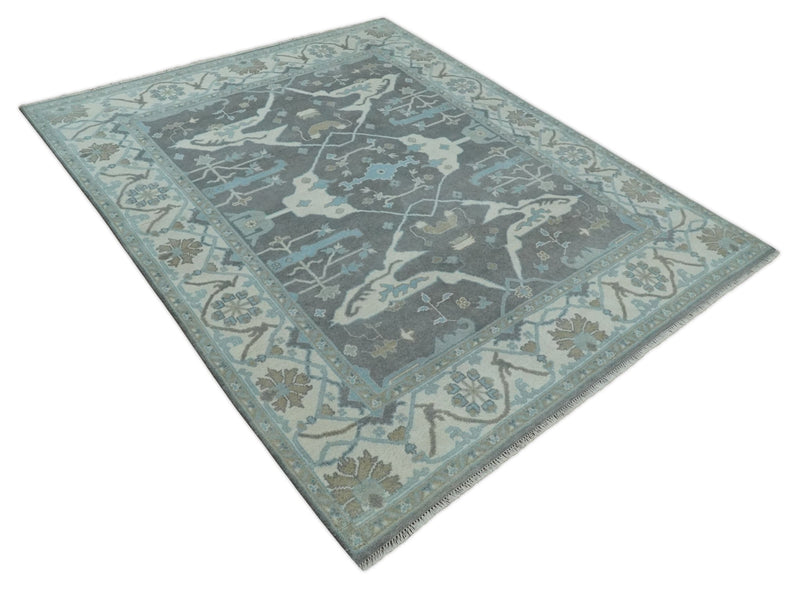 Hand Knotted 8x10 Oriental Oushak Charcoal and Ivory Wool Area Rug | TRDCP1175810 - The Rug Decor