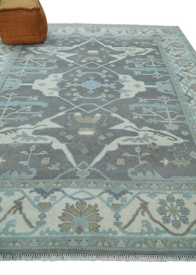 Hand Knotted 8x10 Oriental Oushak Charcoal and Ivory Wool Area Rug | TRDCP1175810 - The Rug Decor