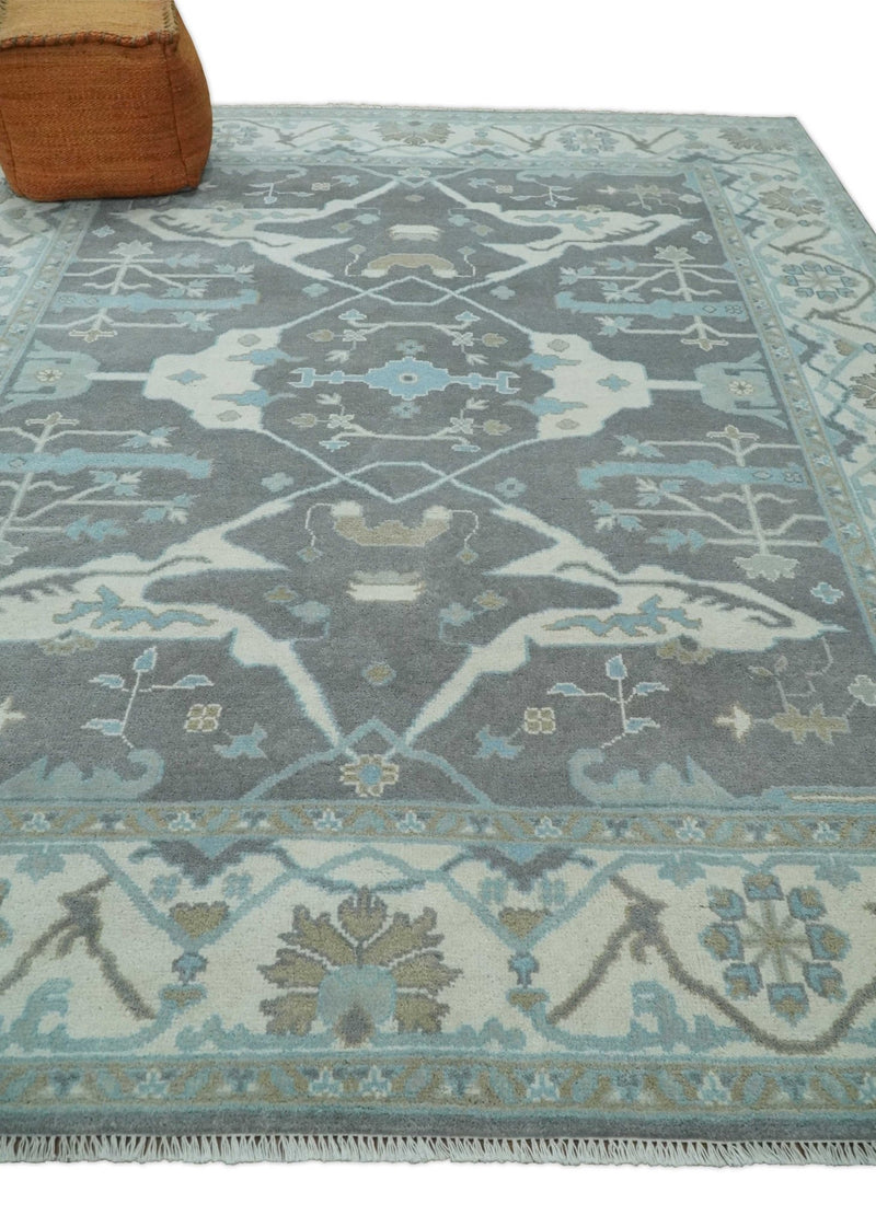 Hand Knotted 8x10 Oriental Oushak Charcoal and Ivory Wool Area Rug | TRDCP1175810 - The Rug Decor