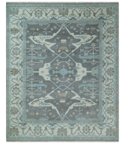 Hand Knotted 8x10 Oriental Oushak Charcoal and Ivory Wool Area Rug | TRDCP1175810 - The Rug Decor