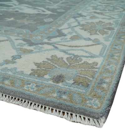 Hand Knotted 8x10 Oriental Oushak Charcoal and Ivory Wool Area Rug | TRDCP1175810 - The Rug Decor