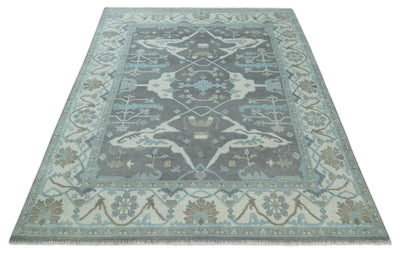 Hand Knotted 8x10 Oriental Oushak Charcoal and Ivory Wool Area Rug | TRDCP1175810 - The Rug Decor