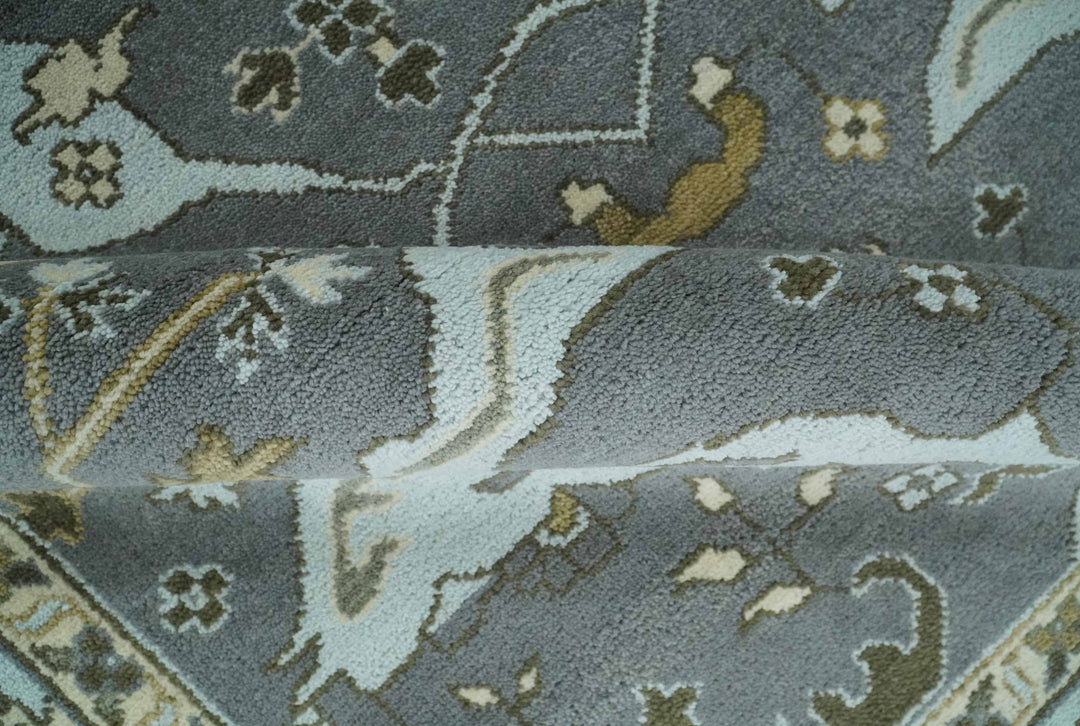 Hand Knotted 8x10 Oriental Oushak Charcoal, Aqua and Beige Wool Area Rug | TRDCP1184810 - The Rug Decor
