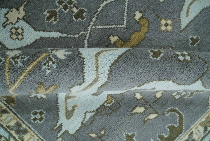 Hand Knotted 8x10 Oriental Oushak Charcoal, Aqua and Beige Wool Area Rug | TRDCP1184810 - The Rug Decor