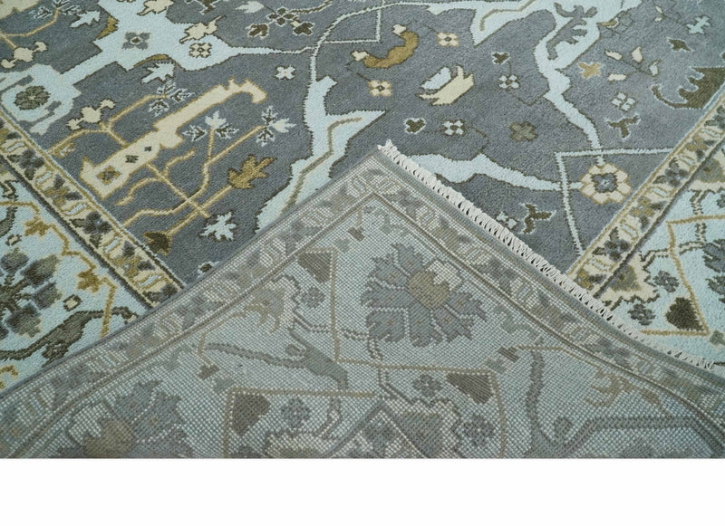Hand Knotted 8x10 Oriental Oushak Charcoal, Aqua and Beige Wool Area Rug | TRDCP1184810 - The Rug Decor