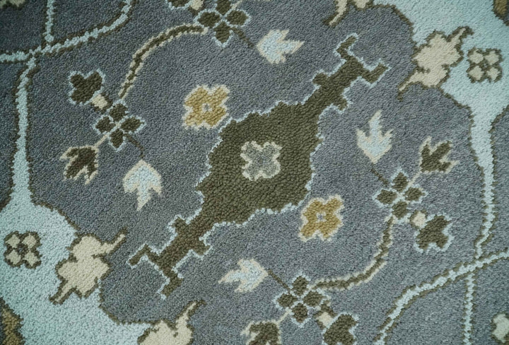 Hand Knotted 8x10 Oriental Oushak Charcoal, Aqua and Beige Wool Area Rug | TRDCP1184810 - The Rug Decor