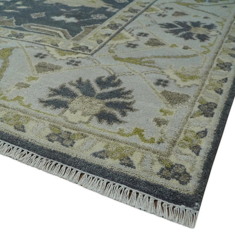 Hand Knotted 8x10 Oriental Oushak Charcoal, Ivory and Beige Wool Area Rug - The Rug Decor