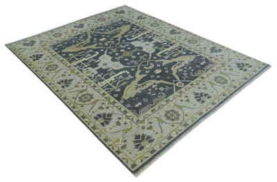 Hand Knotted 8x10 Oriental Oushak Charcoal, Ivory and Beige Wool Area Rug - The Rug Decor