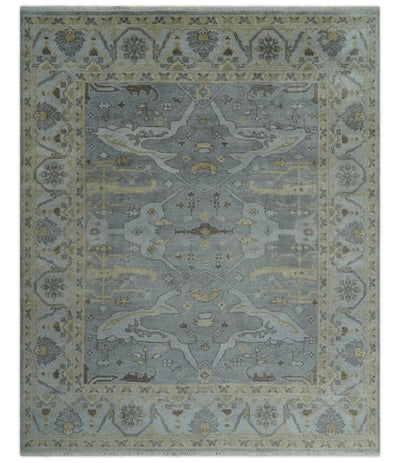 Hand Knotted 8x10 Oriental Oushak Charcoal Silver and Beige Wool Area Rug | TRDCP1182810 - The Rug Decor