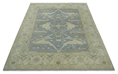 Hand Knotted 8x10 Oriental Oushak Gray and Beige Wool Area Rug | TRDCP1144810 - The Rug Decor