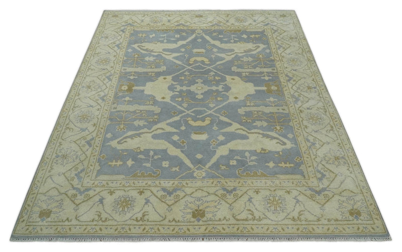 Hand Knotted 8x10 Oriental Oushak Gray and Beige Wool Area Rug | TRDCP1144810 - The Rug Decor