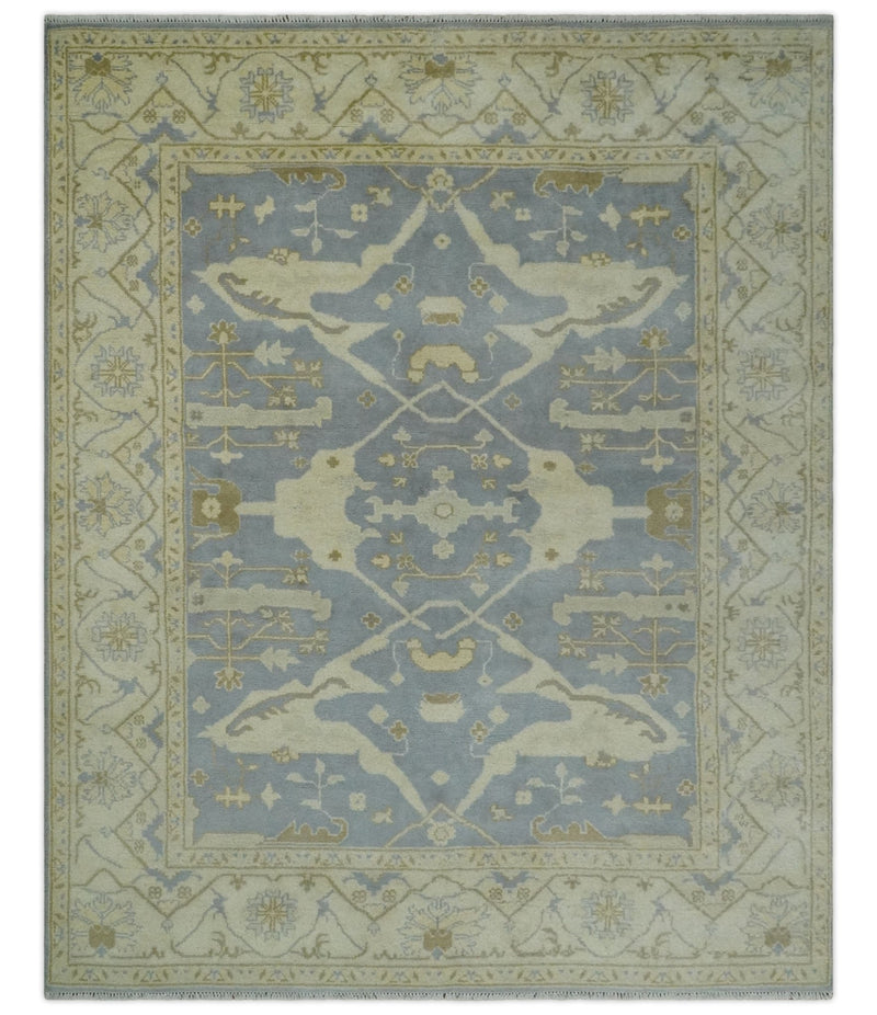 Hand Knotted 8x10 Oriental Oushak Gray and Beige Wool Area Rug | TRDCP1144810 - The Rug Decor