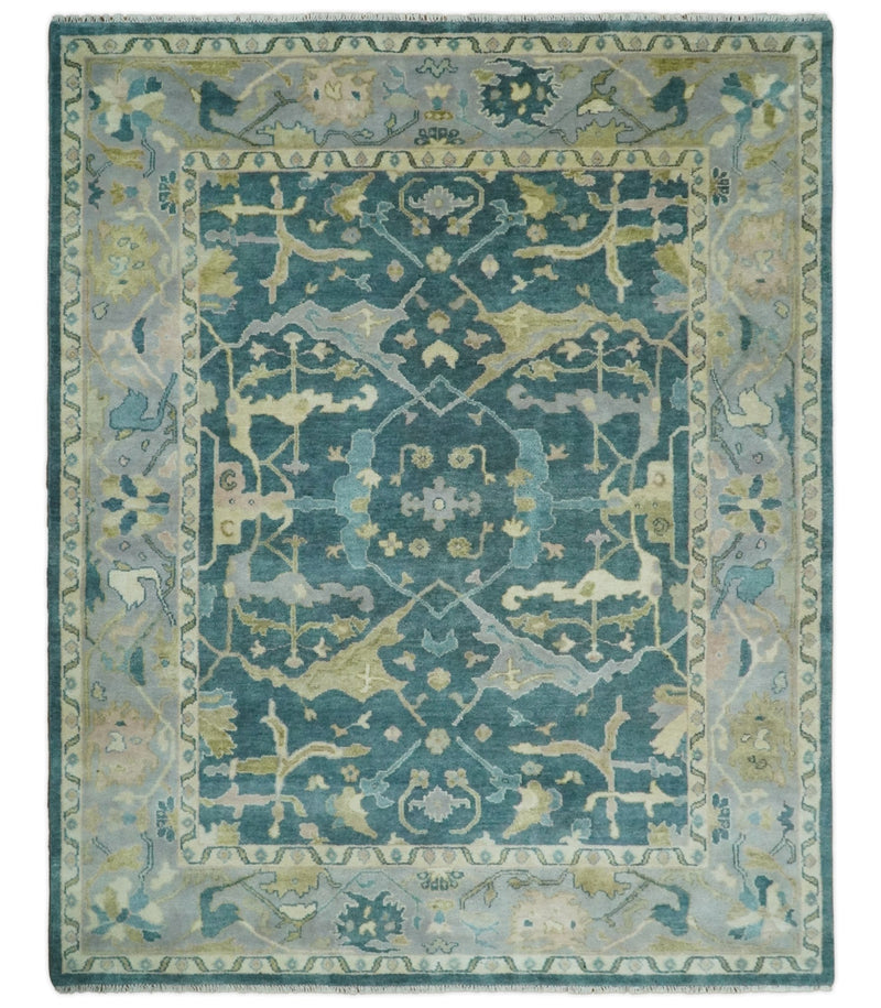 Hand Knotted 8x10 Oriental Oushak Gray and Blue Wool Area Rug | TRDCP140810 - The Rug Decor